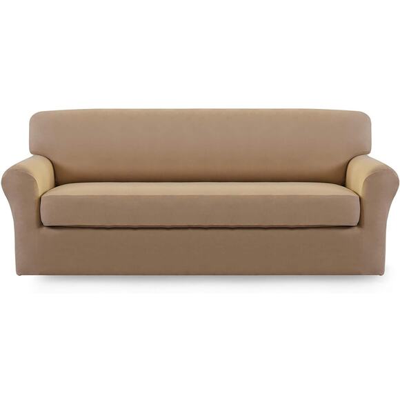 Microfiber Stretch Sofa Slipcover 2 Pieces (Loveseat, Camel） - Picture 1 of 7